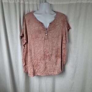 Terra & Sky Shirt Womens Plus 3X Pink Henley Short Sleeve Tunic Top Jersey